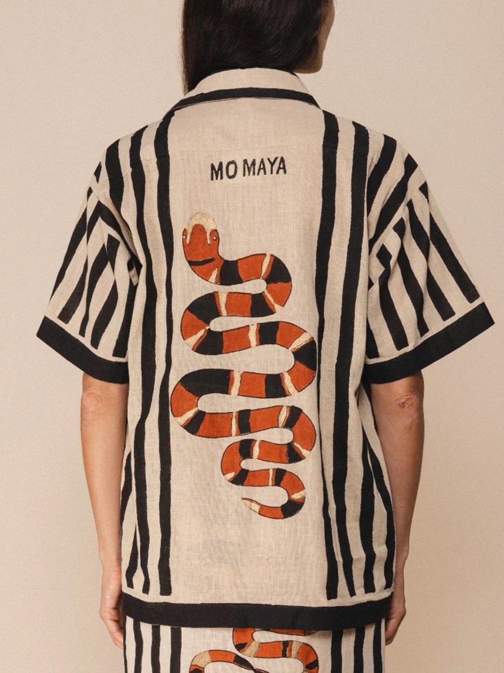 Mo Maya Sonoran Shirt One size Snake Print Short Sleeve Striped Casual NWT